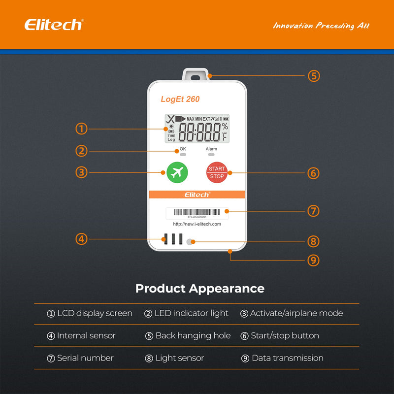 Elitech 4G Reusable Real - time Temperature Data Logger Light/Shock/Location, Built - in SIM Card, Shadow Data, Airplane mode, Cloud Data Storage, SMS/Email/APP/Web Alarm, 100000 Points, Loget 260 - T - Elitech Technology, Inc.