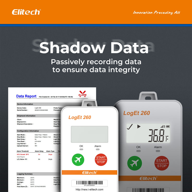 Elitech 4G Reusable Real - time Temperature Data Logger Light/Shock/Location, Built - in SIM Card, Shadow Data, Airplane mode, Cloud Data Storage, SMS/Email/APP/Web Alarm, 100000 Points, Loget 260 - T - Elitech Technology, Inc.