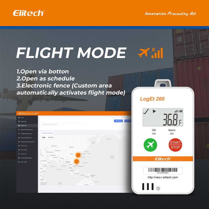 Elitech 4G Reusable Real - time Temperature Data Logger Light/Shock/Location, Built - in SIM Card, Shadow Data, Airplane mode, Cloud Data Storage, SMS/Email/APP/Web Alarm, 100000 Points, Loget 260 - T - Elitech Technology, Inc.