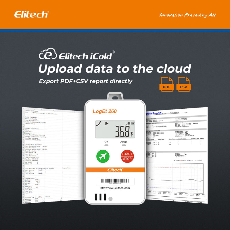 Elitech 4G Reusable Real - time Temperature Data Logger Light/Shock/Location, Built - in SIM Card, Shadow Data, Airplane mode, Cloud Data Storage, SMS/Email/APP/Web Alarm, 100000 Points, Loget 260 - T - Elitech Technology, Inc.