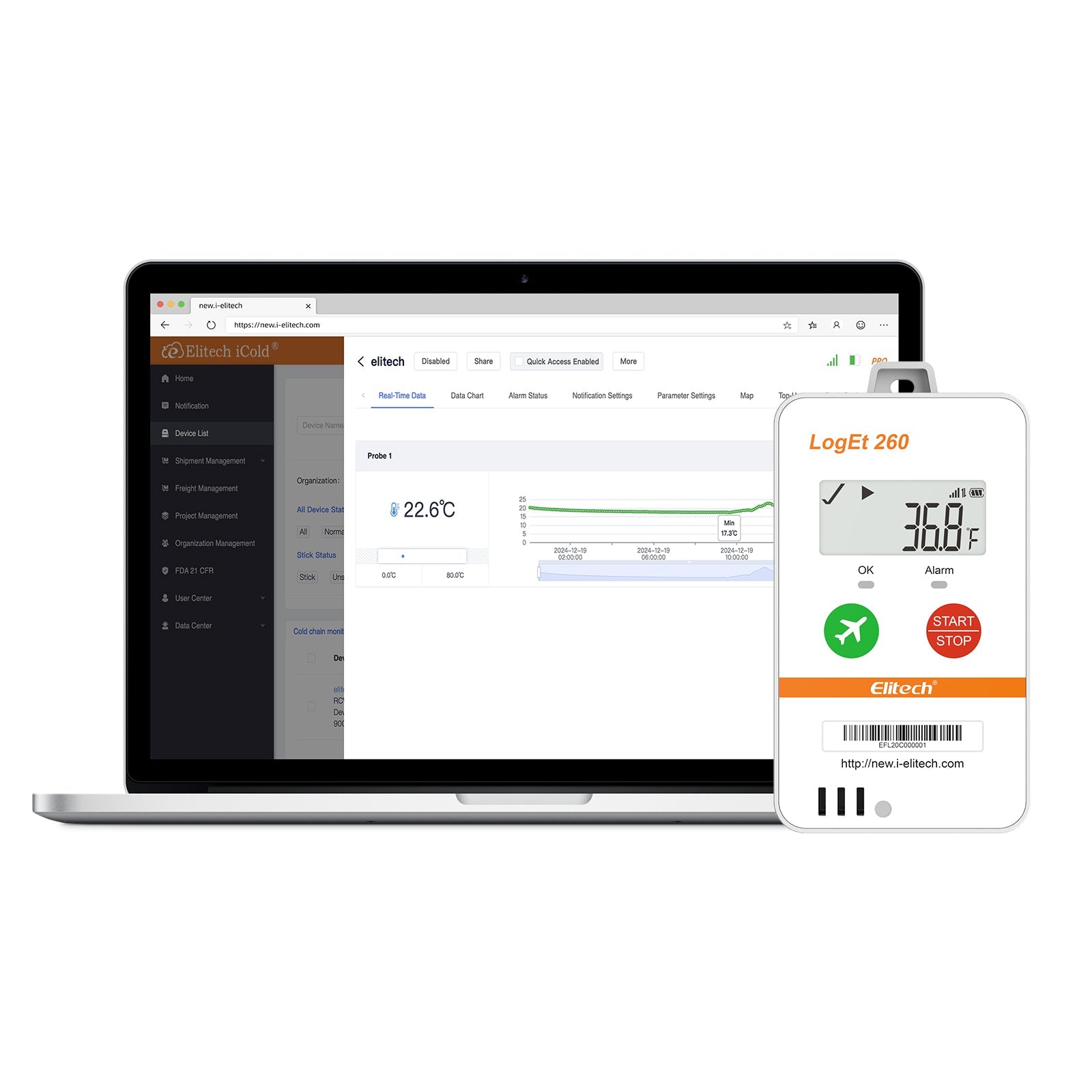 Elitech 4G Reusable Real - time Temperature Data Logger Light/Shock/Location, Built - in SIM Card, Shadow Data, Airplane mode, Cloud Data Storage, SMS/Email/APP/Web Alarm, 100000 Points, Loget 260 - T - Elitech Technology, Inc.