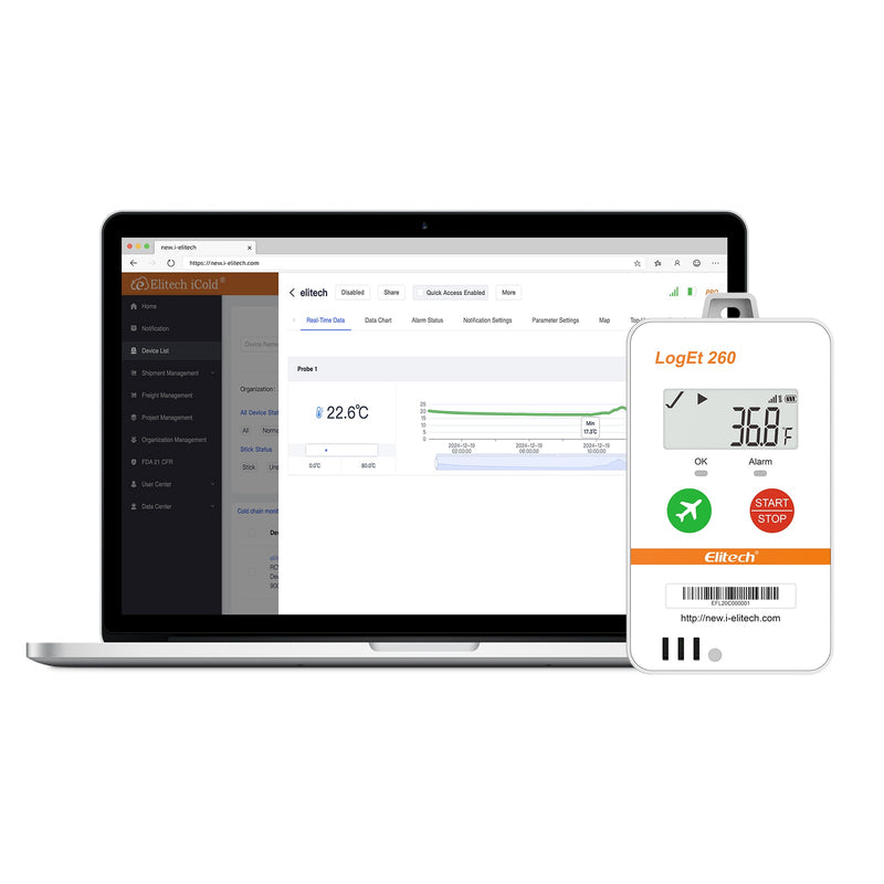 Elitech 4G Reusable Real - time Temperature Data Logger Light/Shock/Location, Built - in SIM Card, Shadow Data, Airplane mode, Cloud Data Storage, SMS/Email/APP/Web Alarm, 100000 Points, Loget 260 - T - Elitech Technology, Inc.