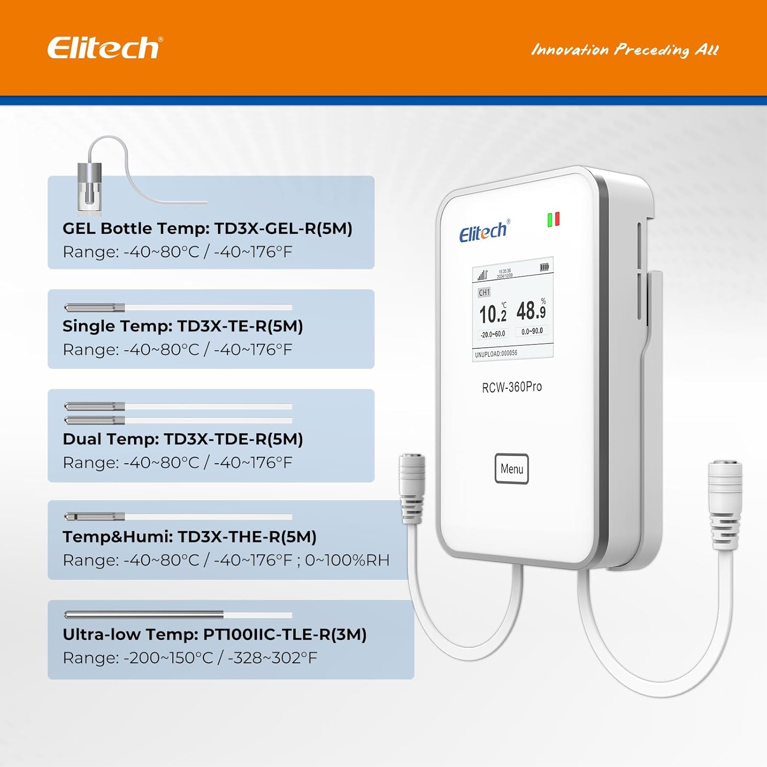 Elitech 4G Wireless Remote Real - Time IOT Temperature Humidity Monitor Digital Data Logger, APP/Cloud Data Storage, with Dual External Expansion Channel (Needs Probe) RCW - 360Pro - DC - Elitech Technology, Inc.