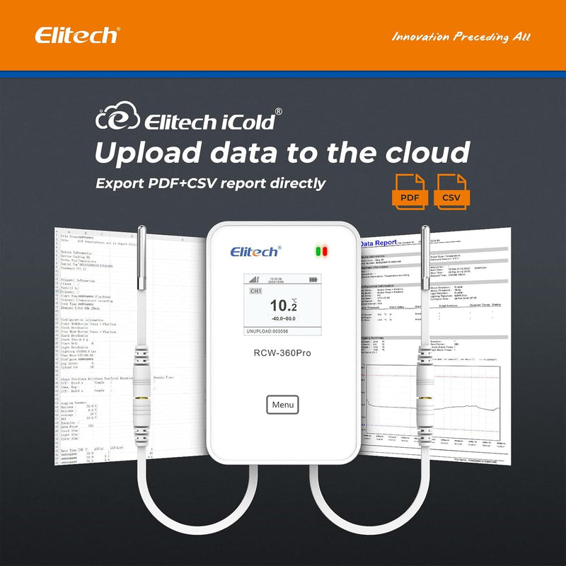 Elitech 4G Wireless Remote Real - Time IOT Temperature Humidity Monitor Digital Data Logger, APP/Cloud Data Storage, with Dual External Expansion Channel (Needs Probe) RCW - 360Pro - DC - Elitech Technology, Inc.