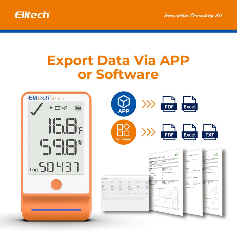 Elitech Bluetooth Temperature Humidity Data Logger with Shadow Data 100000 Points, Pharmacy DDL with Calibration Certificate Get Data via APP, Refrigerator Thermometer Vaccine Fridge Monitor GSP - 6Pro GLE - Elitech Technology, Inc.