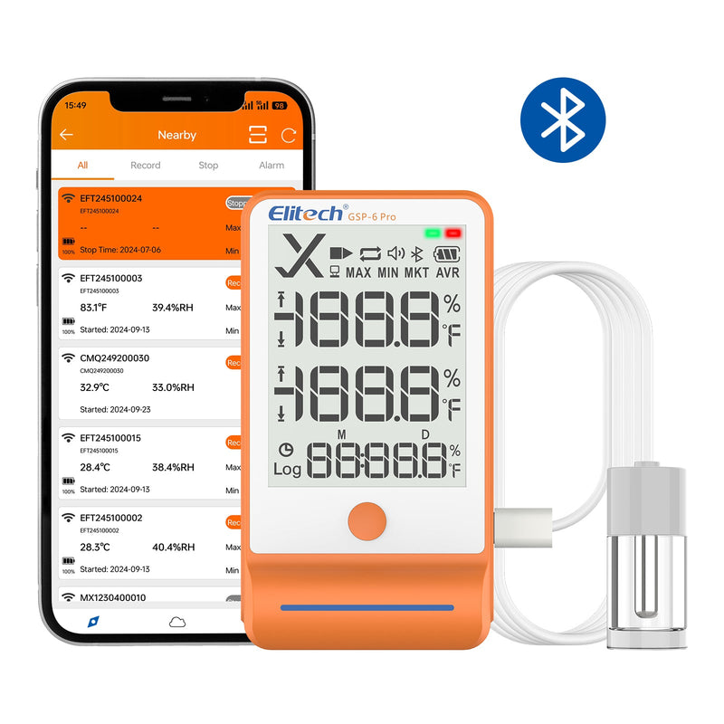 Elitech Bluetooth Temperature Humidity Data Logger with Shadow Data 100000 Points, Pharmacy DDL with Calibration Certificate Get Data via APP, Refrigerator Thermometer Vaccine Fridge Monitor GSP - 6Pro GLE - Elitech Technology, Inc.