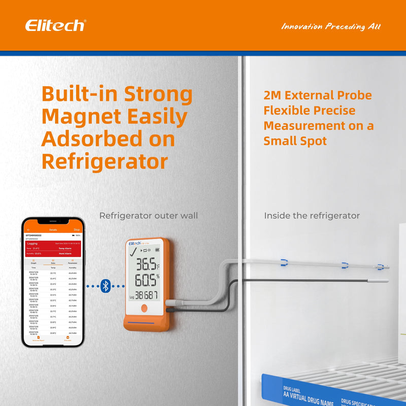 Elitech Bluetooth Thermometer Data Logger Temperature with Shadow Data 100000 Points Data Storage Export, Pharmacy Vaccine DDL Calibration Certificate, MAX MIN AVR MKT GSP - 6Pro - GLE - Elitech Technology, Inc.