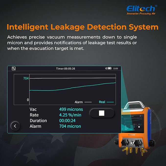 Elitech Digital 4 Valve Manifold Gauge HVAC with Refrigerant Hoses, Vacuum Gauge Micron Gauge, Thermometer Clamps, OTA Upgrade, Wireless APP Control, EMG - 40VPro - Elitech Technology, Inc.