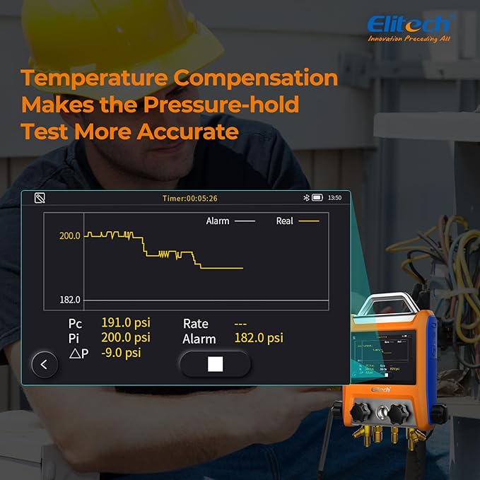 Elitech Digital 4 Valve Manifold Gauge HVAC with Refrigerant Hoses, Vacuum Gauge Micron Gauge, Thermometer Clamps, OTA Upgrade, Wireless APP Control, EMG - 40VPro - Elitech Technology, Inc.