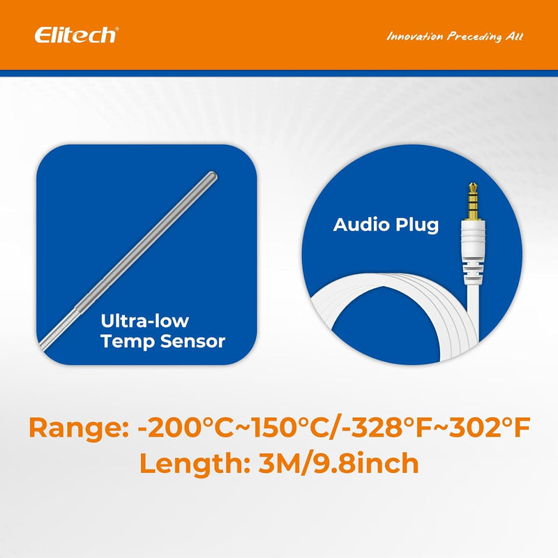 Elitech External Ultra Low Temperature Probe, Temperature Sensor Matches with RCW - 360Pro Device only, Monitor - 328~302℉( - 200~150℃), Audio Plug Connector, 9.8ft - Elitech Technology, Inc.