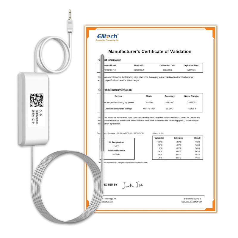 Elitech External Ultra Low Temperature Probe, Temperature Sensor Matches with RCW - 360Pro Device only, Monitor - 328~302℉( - 200~150℃), Audio Plug Connector, 9.8ft - Elitech Technology, Inc.