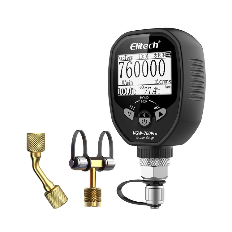 Elitech Full - Range Micron Gauge, Wireless Digital Vacuum Gauge with Adaptor Pressure Tester Meter HVAC, Alarms via APP, Offline Recording, 1/4" SAE, VGW - 760Pro - Elitech Technology, Inc.