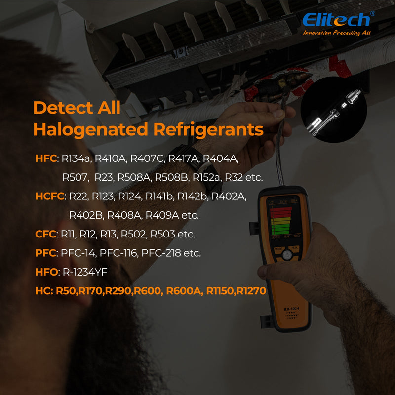 Elitech HVAC Refrigerant Leak Detector Heated Diode Sensor Life Halogen Freon Sniffer, Air Conditioning Detection, Automotive Gas Finder, R22 R410A R134A R1234YF CFCs HCFCs HFCs, ILD-100H - Elitech Technology, Inc.