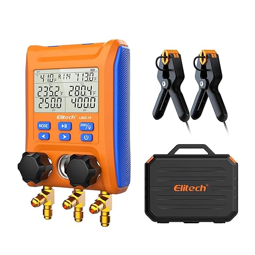 Elitech LMG - 10 HVAC Digital Manifold Gauge 2 Valves with Thermometer Clamps - Elitech Technology, Inc.