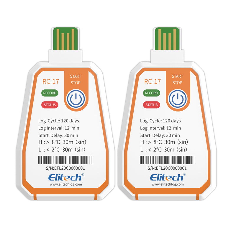 Elitech RC - 17 Disposable Single - Use Temperature Recorder Data Logger USB PDF Report 2 - Color Indicator - Elitech Technology, Inc.