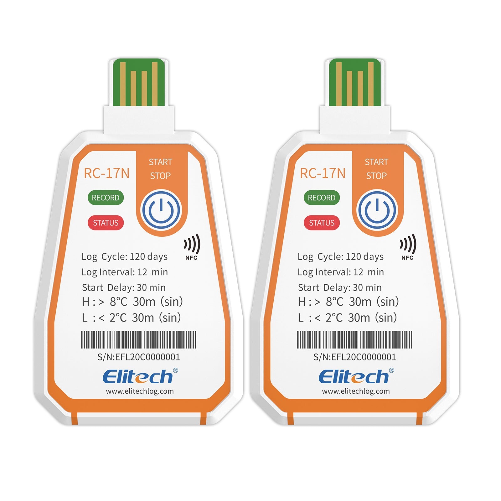 Elitech RC - 17N Disposable Single - Use NFC Temperature Recorder Data Logger USB PDF Report 2 - Color Indicator - Elitech Technology, Inc.