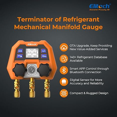 Elitech Smart Digital Manifold Gauge DMG - 4B & Elitech Dual Digital Thermocouple Temperature Thermometer ICT - 220 - Elitech Technology, Inc.