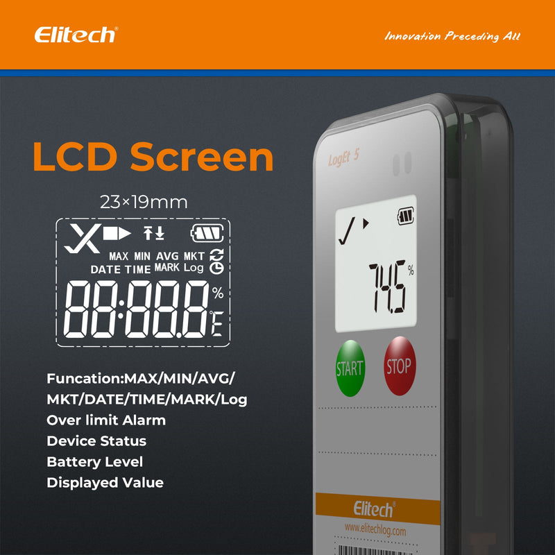 Elitech USB Digital Temperature Data Logger Reusable Recorder with Shadow Data 32000 Points , Auto PDF/ CSV Report, for Windows/MacOS, Refrigerator Thermometer LogEt5T - Elitech Technology, Inc.