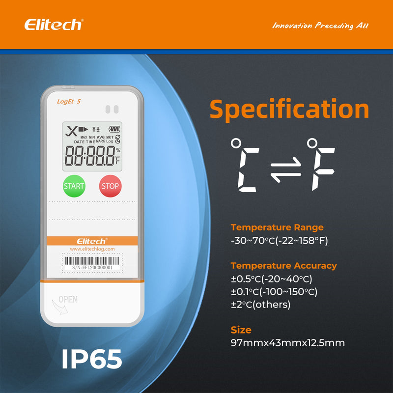 Elitech USB Digital Temperature Data Logger Reusable Recorder with Shadow Data 32000 Points , Auto PDF/ CSV Report, for Windows/MacOS, Refrigerator Thermometer LogEt5T - Elitech Technology, Inc.