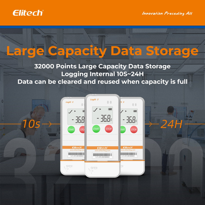 Elitech USB Digital Temperature Data Logger Reusable Recorder with Shadow Data 32000 Points , Auto PDF/ CSV Report, for Windows/MacOS, Refrigerator Thermometer LogEt5T - Elitech Technology, Inc.