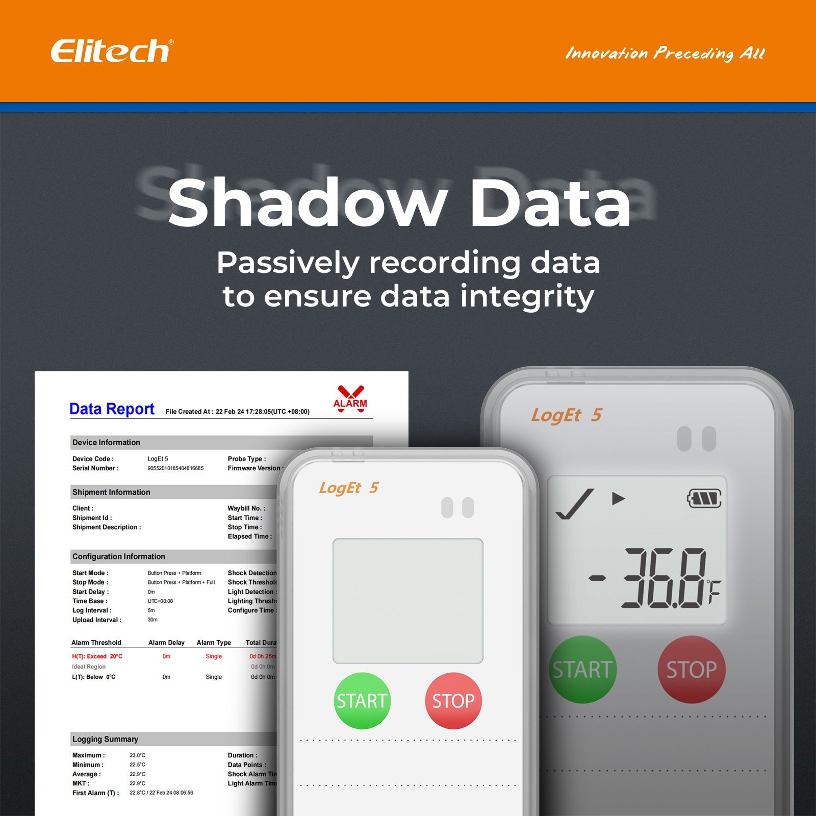 Elitech USB Digital Temperature Data Logger with External Probe Reusable Recorder with Shadow Data 32000 Points , Auto PDF/ CSV Report, for Windows/MacOS, Refrigerator Thermometer LogEt5TE - Elitech Technology, Inc.