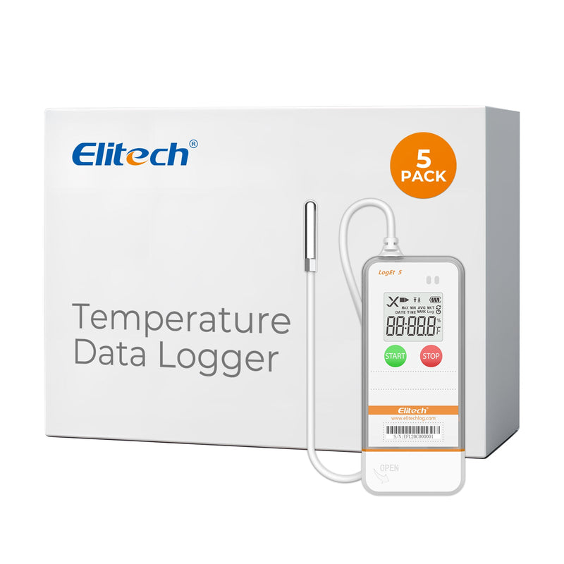 Elitech USB Digital Temperature Data Logger with External Probe Reusable Recorder with Shadow Data 32000 Points , Auto PDF/ CSV Report, for Windows/MacOS, Refrigerator Thermometer LogEt5TE - Elitech Technology, Inc.