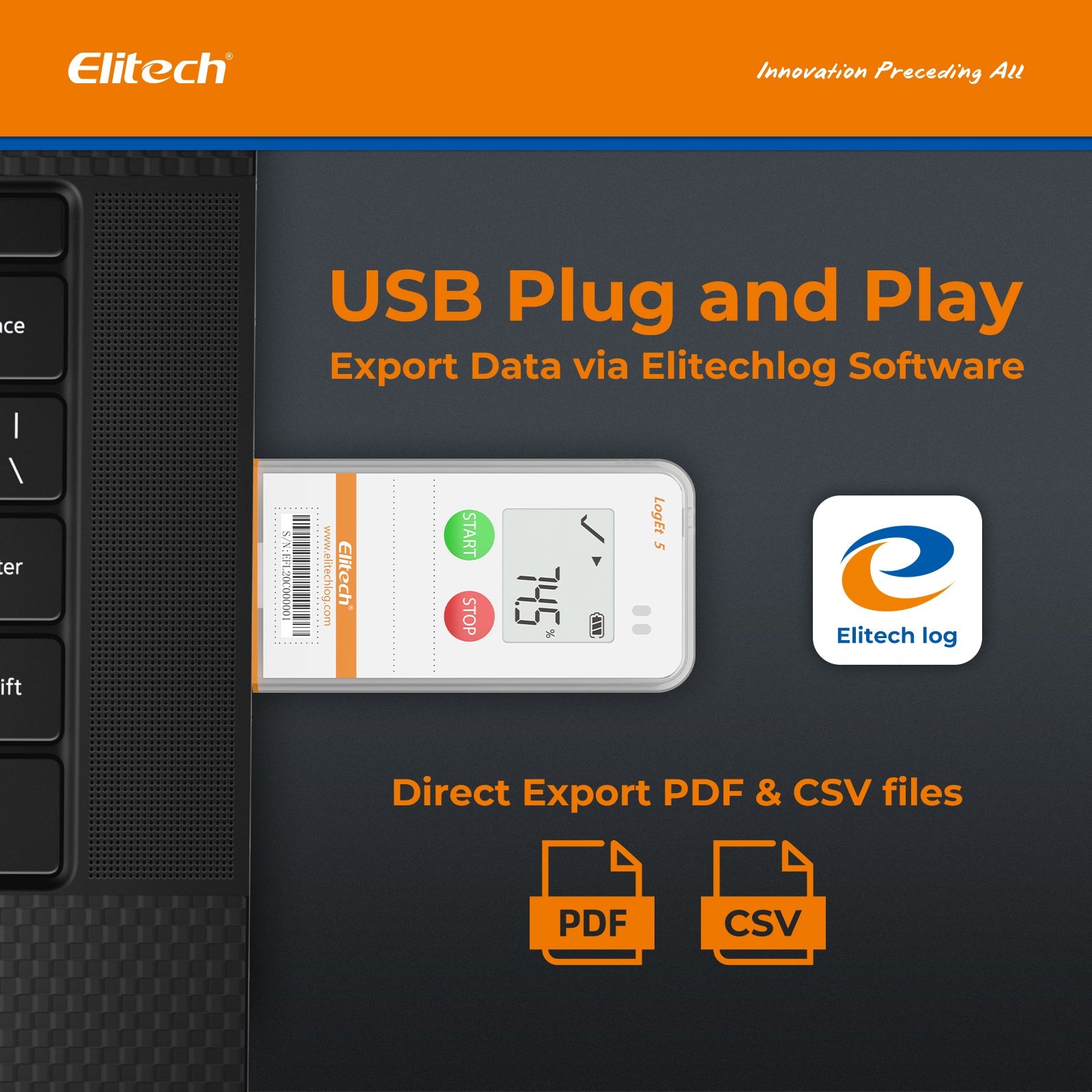 Elitech USB Digital Temperature Data Logger with External Probe Reusable Recorder with Shadow Data 32000 Points , Auto PDF/ CSV Report, for Windows/MacOS, Refrigerator Thermometer LogEt5TE - Elitech Technology, Inc.