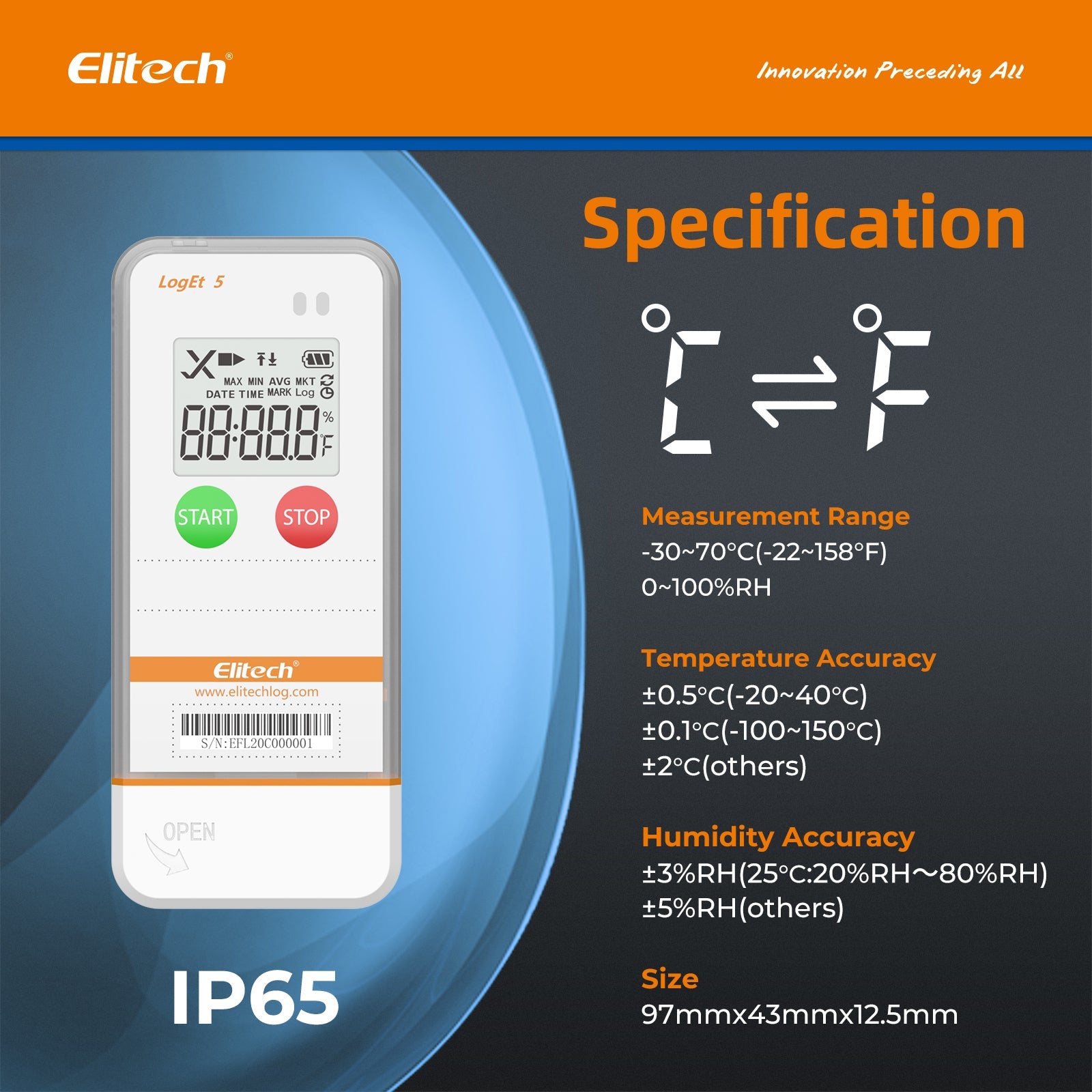 Elitech USB Digital Temperature Humidity Data Logger with Shadow Data Reusable Recorder 32000 Points , Auto PDF/ CSV Report, for Windows/MacOS, Refrigerator Thermometer LogEt5TH - Elitech Technology, Inc.