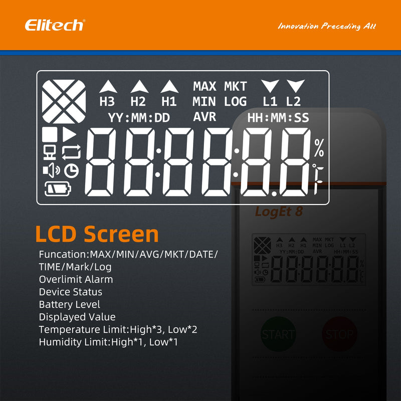 Elitech USB Temperature Data Logger Reusable Temperature Recorder Refrigerator Thermometer High Accuracy External Temperature Sensor, Auto PDF Report USB Port 32000 Points LogEt 8 UTE, - 196～150℃ - Elitech Technology, Inc.