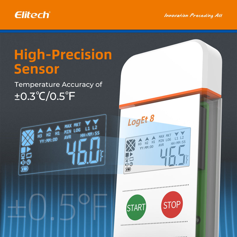 Elitech USB Temperature Data Logger Reusable Temperature Recorder Refrigerator Thermometer High Accuracy External Temperature Sensor, Auto PDF Report USB Port 32000 Points LogEt 8 UTE, - 196～150℃ - Elitech Technology, Inc.