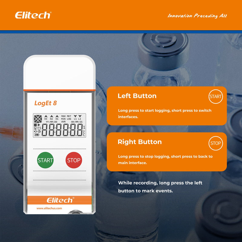 Elitech USB Temperature Data Logger Reusable Temperature Recorder Refrigerator Thermometer High Accuracy External Temperature Sensor, Auto PDF Report USB Port 32000 Points LogEt 8 UTE, - 196～150℃ - Elitech Technology, Inc.