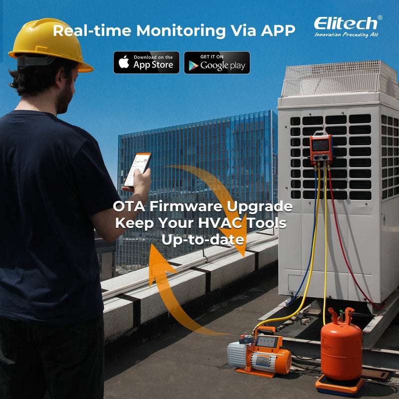 Elitech Vacuum Pump 2 Stage Intelligent HVAC Refrigerant Recharging, Touch Screen, Data Logging and Storage via App 110V - Elitech Technology, Inc.