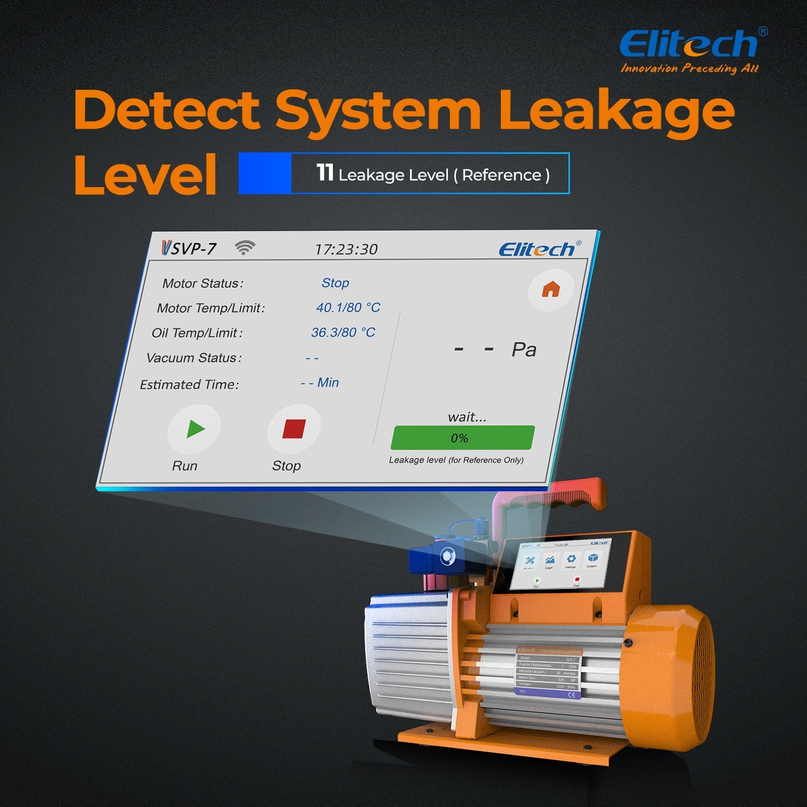 Elitech Vacuum Pump 2 Stage Intelligent HVAC Refrigerant Recharging, Touch Screen, Data Logging and Storage via App 110V - Elitech Technology, Inc.