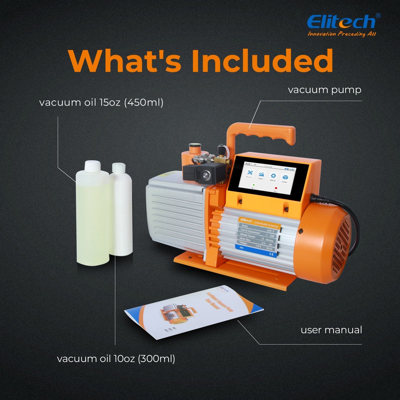 Elitech Vacuum Pump 2 Stage Intelligent HVAC Refrigerant Recharging, Touch Screen, Data Logging and Storage via App 110V - Elitech Technology, Inc.