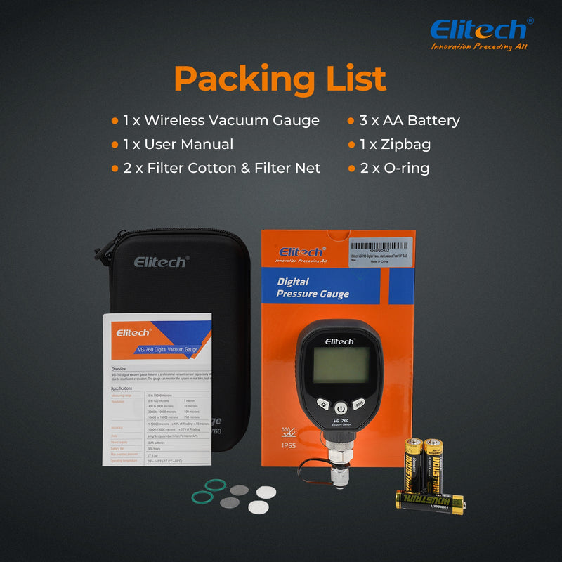 Elitech VG - 760 Digital Micron Vacuum Gauge 8 Units Optional - Elitech Technology, Inc.