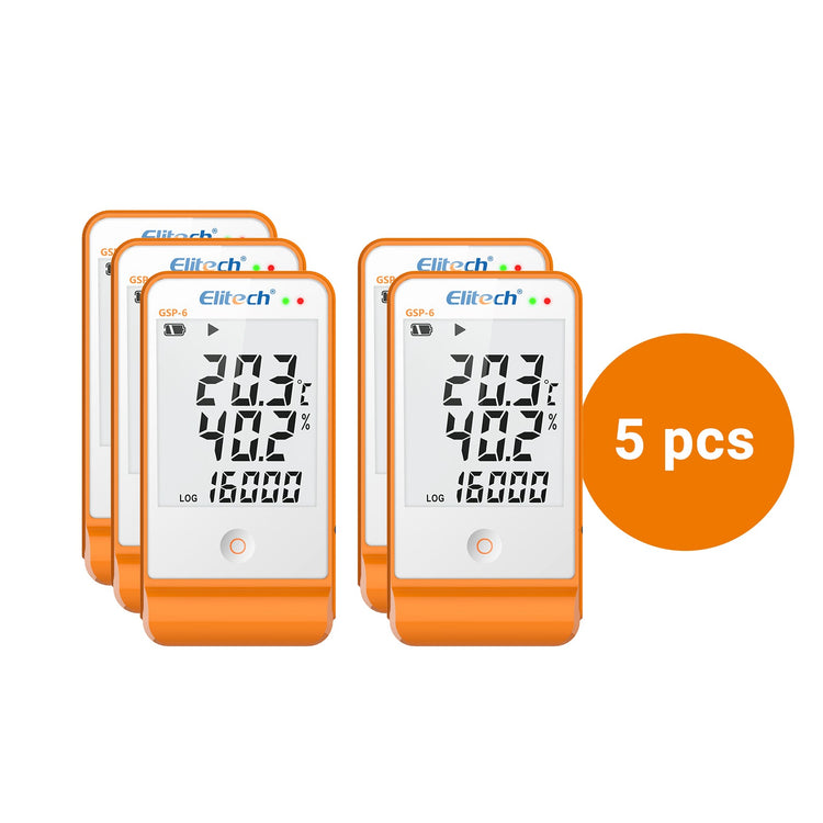 Elitech GSP-6 Digital Temperature and Humidity Data Logger Detachable Dual Probes -40℉ to 158℉ Max Accuracy up to ±0.6℉ Audio Alarm Calibration Certificate Max/Min Value Display - Elitech Technology, Inc.