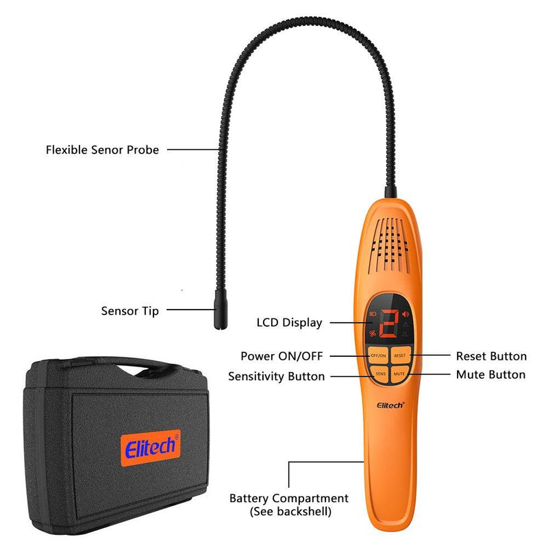 Elitech LD-100 Refrigerant Leak Detector CFCs HCFCs HFCs Freon Gas Leak Sniffer Heated Diode Sensor With Long Probe - Elitechustore