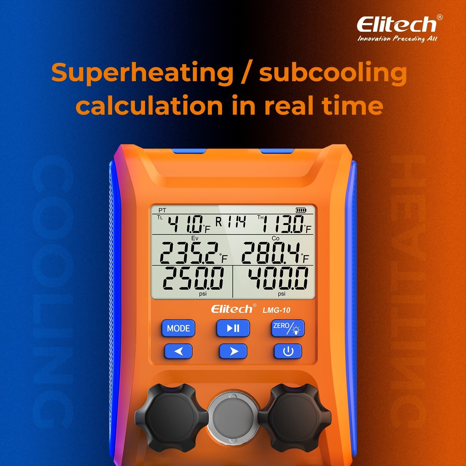 Elitech LMG-10 HVAC Digital Manifold Gauge 2 Valves with Thermometer Clamps - Elitech Technology, Inc.