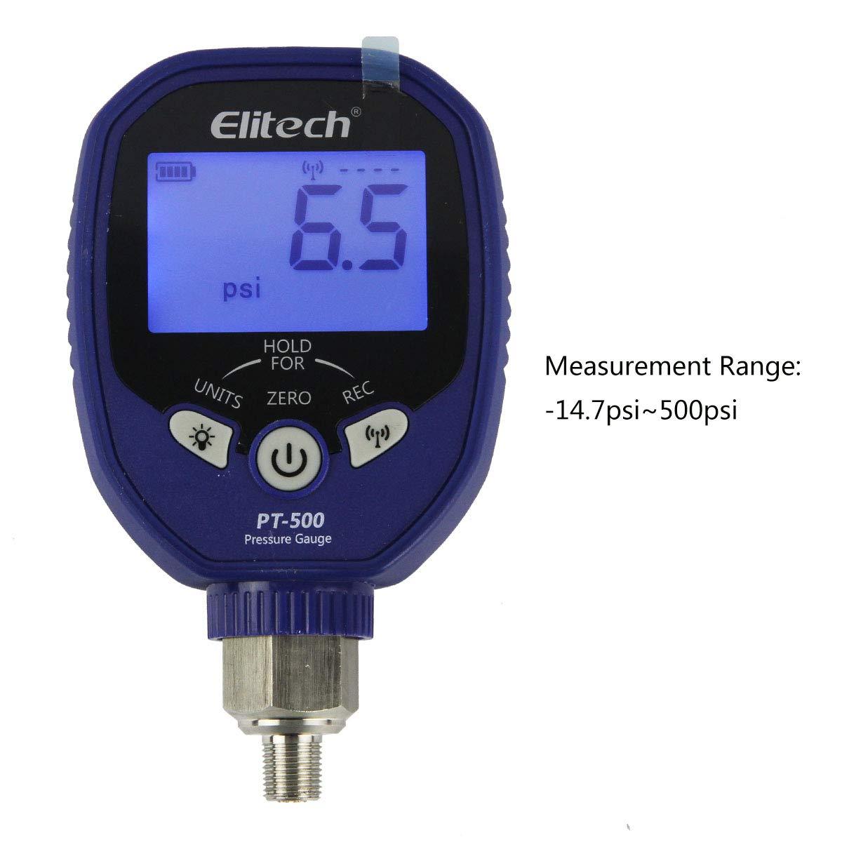 Elitech PT-500&PT-800 Wireless Refrigeration Digital Manifold Gauge Set HVAC A/C Pressure Temperature Gauge with Demountable Temperature Test Clip 1/8 NPT - Elitechustore