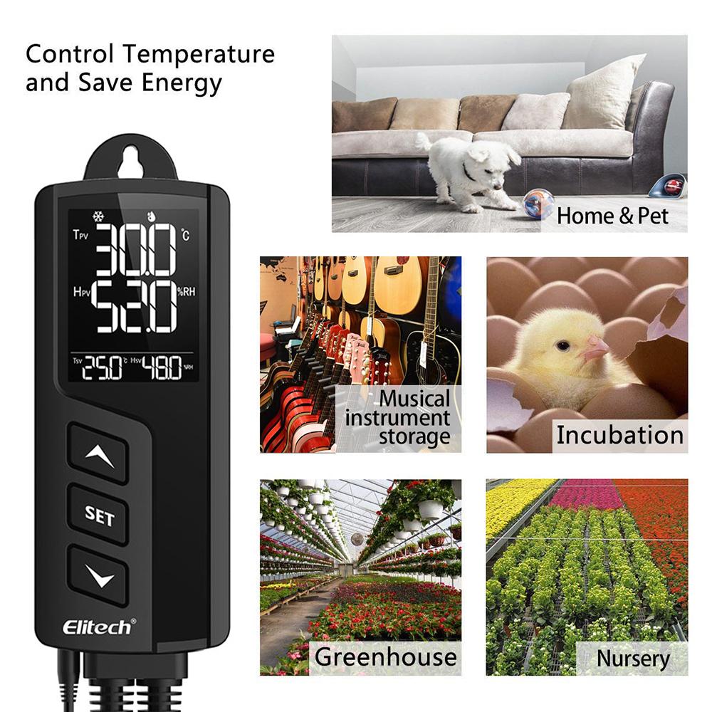 Elitech STC-1000Pro TH Digital Temperature and Humidity Controller Thermostat 2 Pre-Wired Heating and Cooling Outlets Terrarium Homebrew Fermentation Breeding 110-240V 10A 1200W - Elitech Technology, Inc.