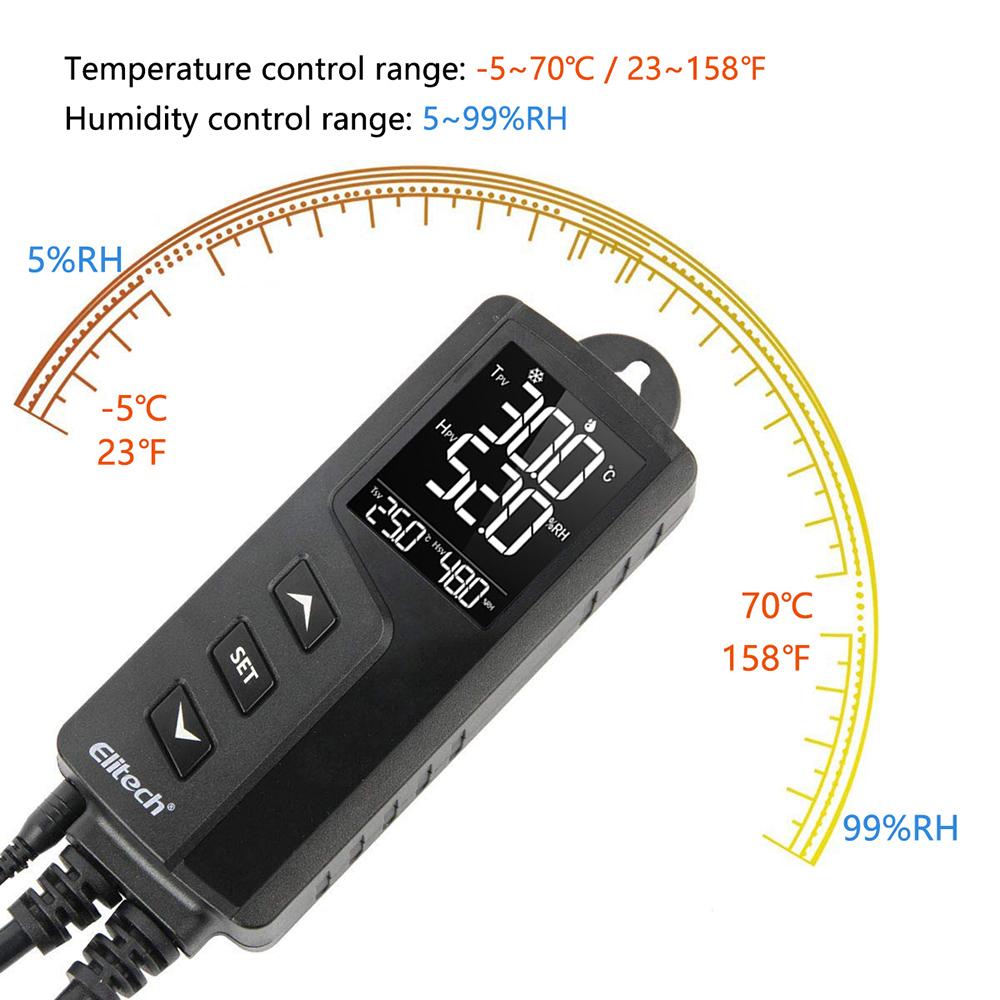 Elitech STC-1000Pro TH Digital Temperature and Humidity Controller Thermostat 2 Pre-Wired Heating and Cooling Outlets Terrarium Homebrew Fermentation Breeding 110-240V 10A 1200W - Elitech Technology, Inc.